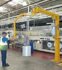 Pneumatically operated with virtually no wearing parts. Suitable for in line and off-set load handling. Can be floor mounted or supported from an over head steelwork system.